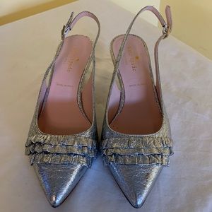 Kate Spade Oliene Silver Kitten Heel Slingbacks